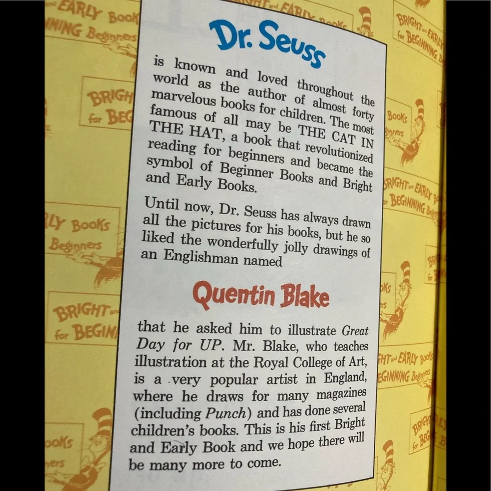 Dr. Seuss Wings on Things & Great Day For Up Bright & Early Kids Books 2 Set